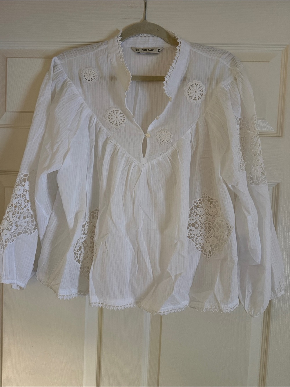 Zara White Eyelet Crochet Peasant Blouse